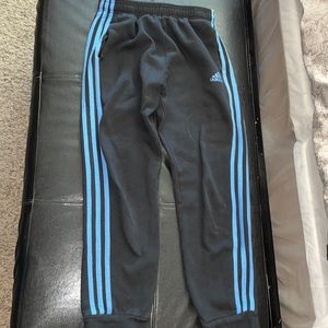 Youth adidas black fleece with blue stripes jogger